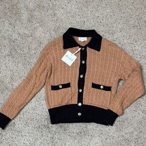 NWT Marled Tan and Black Cable Knit Cardigan XS